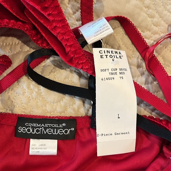 🆕 Seductive Wear by Cinema Etoile 3-PC Red Velour Christmas Red Babydoll Set L - Picture 12 of 14